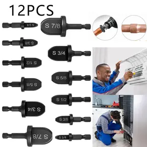 12Pcs HVAC Repair Kit, Air Conditioner Tube Expander Swaging Tool, Manual Pipe Swage Tool with Expander Boring Drill Bits for Soft Copper Tubing 1/4'' To 7/8''