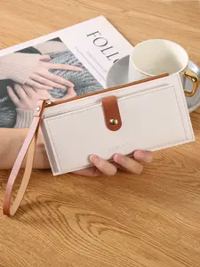 New Multifunctional Ultra-Thin Long Wallet for Women, Fashionable Folded Zipper Clutch Bag, Pure Color Portable Coin Purse, Trendy Minimalist Purse, Elegant Stylish Purse