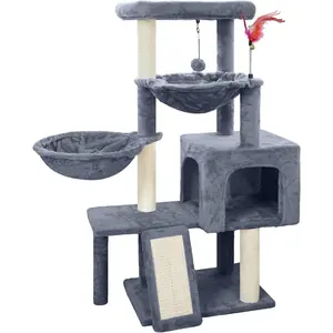 Cat Tree with Cat Condo and Two Hammocks, Cat Tree with Scratching Posts and Scratching Pads, Cat Tower for Indoor Cats, Activity Centre Climbing Tree with Playful Toy Balls, Grey : Pet Supplies