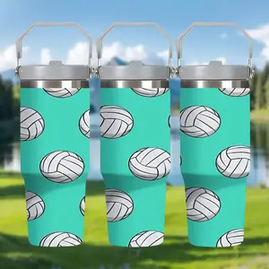 1pc 30oz Stainless Steel Insulated Cup Tumbler, Mint Volleyball Print Leak-Proof, Large Capacity Portable Water Bottle for Training/commute/camping