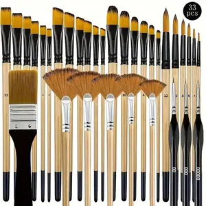 33 Piece Artist Brush Set, Fine Nylon Bristles, Painting Brushes, Ideal for Acrylic, Oil Painting, Watercolor, Perfect for Artists, Adults, Students