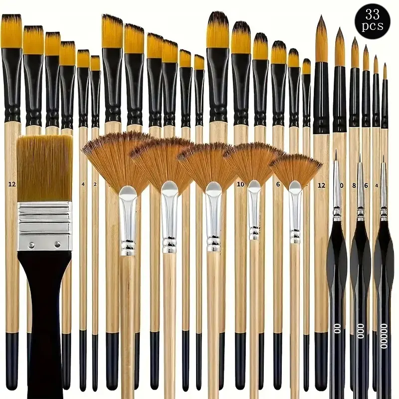 33 Piece Artist Brush Set, Fine Nylon Bristles, Painting Brushes, Art Drawing, Painting Supplies, Ideal for Acrylic, Oil Painting, Watercolor, Perfect for Artists, Adults, Students