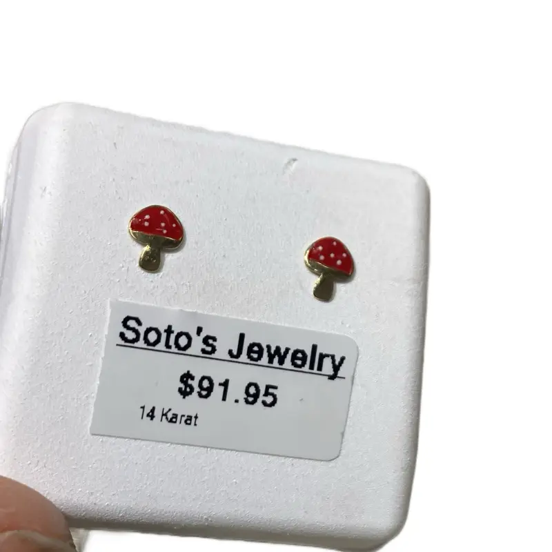 Soto's Jewelry  Mushroom Stud Earrings with Red Enamel Accents for Women