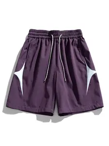 Men's Summer Colorblock Patchwork Gym Shorts, Casual Fitted Drawstring Loose Breathable Pants, Trendy Workwear Style