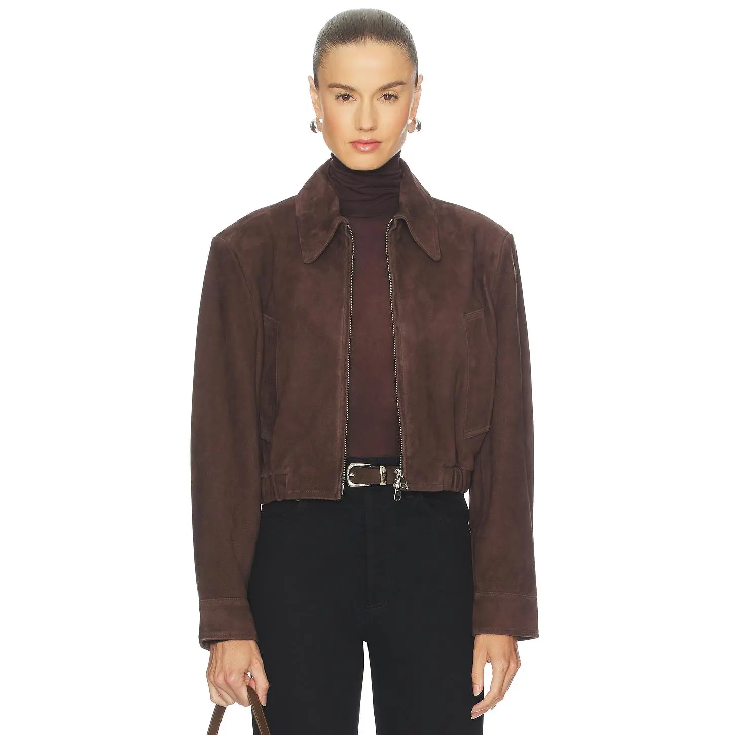 AGOLDE Nahlia Cropped Suede Jacket in Root