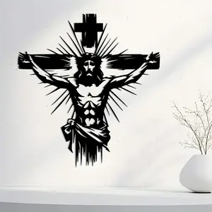Minimalist Jesus Cross Metal Wall Decor, Stretching Arms with Radiating Light Points, Religious Art for Home Church Prayer Room, Stylish Religious Decor