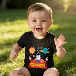 Baby Bodysuit Space Astronaut Planet Print 100% Pure Cotton Non-Irritating Snap Closure Breathable Perfect For Gifting & Everyday