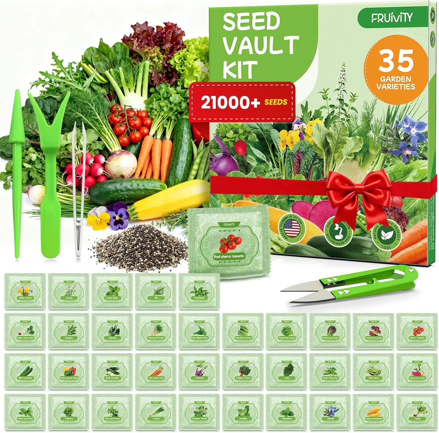 35 Variety Heirloom Vegetable & Fruit Seeds Pack, 21,000+ Garden Seeds for Home Planting, Indoor, Outdoor & Hydroponic Growing Starter Kit