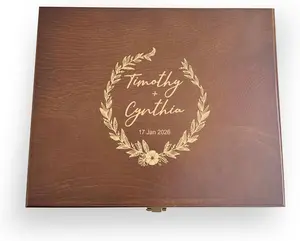Personalized Wooden Wedding Memory Box Custom Engraved Keepsake Box for Photos Cards & Gifts Time Capsule Gift for Couple Engagement Classic Walnut Finish Home Organizer Storage