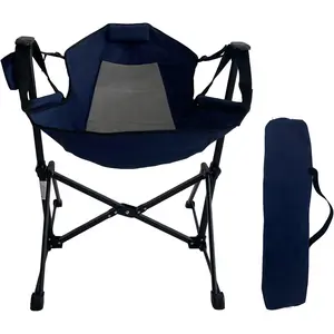 US Seller01 Hammock Camping Chair, Outdoor Swinging Rocking Camping Chair, Folding Adjustable Back Portable Hammock Chairs for Patio, Backyard and Picnic, Supports 300LBS, Blue