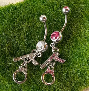 1pc Gem Paved Gun and Handcuff Belly Ring Pierced Navel Naval