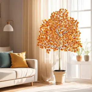 6FT Artificial Autumn Tree, Orange Faux Harvest Tree, Indoor-Outdoor Home Decor for Front Porch Entrance, Halloween Thanksgiving