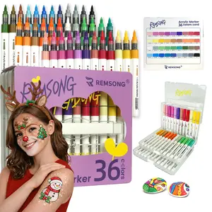 24/36Colors Tip Acrylic Paint Marker Pens Set, Acrylic Paint Markers for All Surfaces, Automatic Ink, Quick-Dry, Vibrant Pigment, Smooth Gradient, Washable, Markers for Rock, Canvas, Glass, Wood, Metal, DIY Crafts & Art