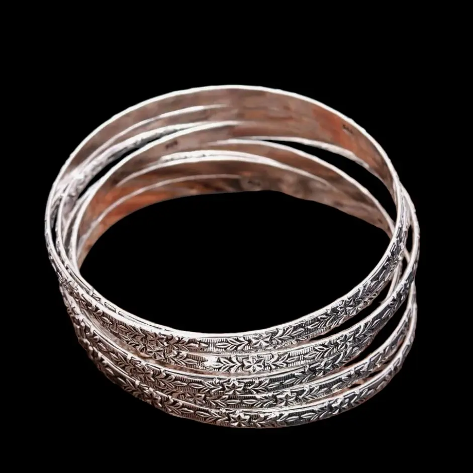 925 Sterling Silver Bangle Handmade Silver Bangles Flower Design Bangle Set of 5 Bangle Women Made In India