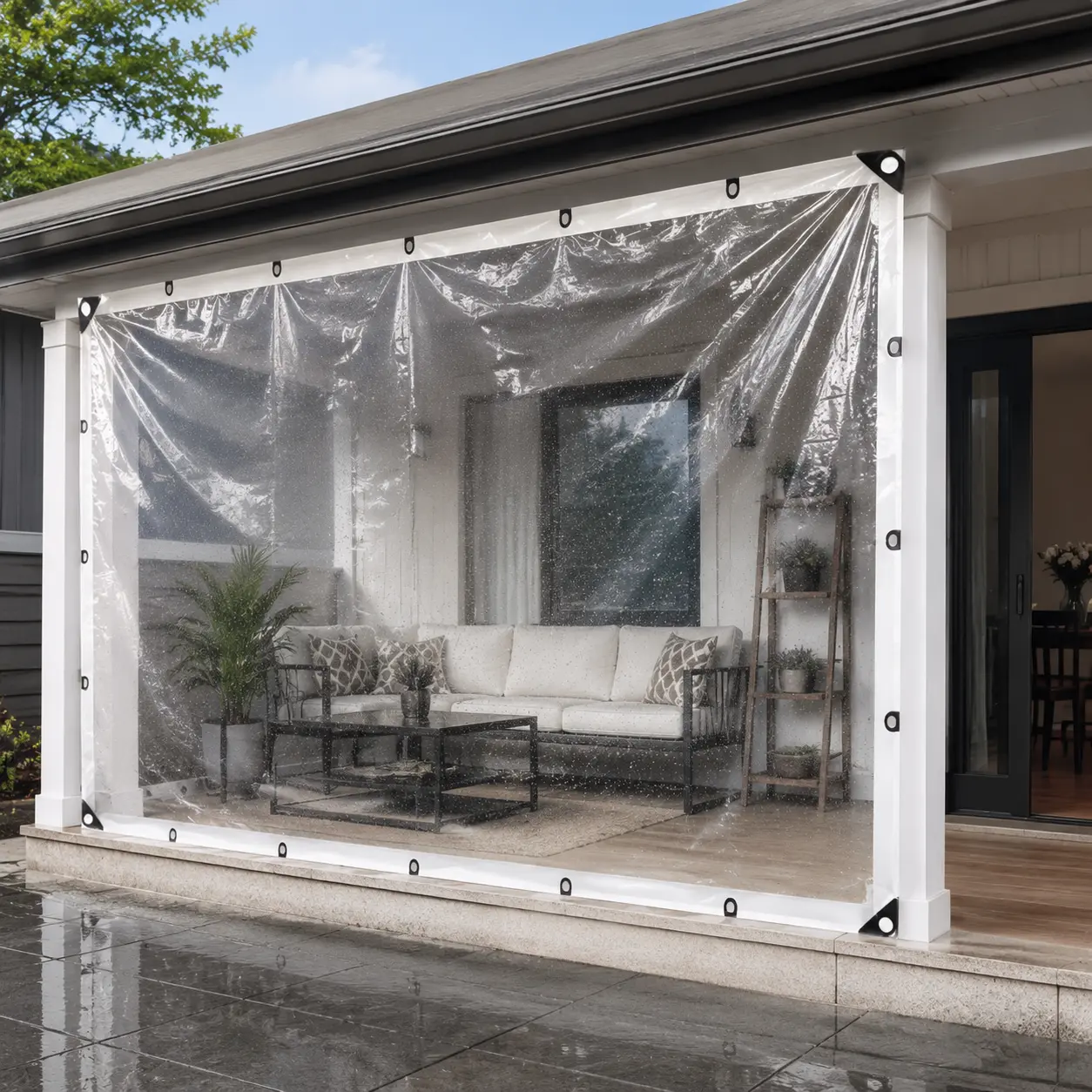 10x13 ft All-Season Heavy-Duty Waterproof Canvas Protective Cover, Transparent Rain Cover with Thickened Edges and Fixed Ring Buckles, for Patios, Greenhouses lightweight dustproof protection reinforce rivet