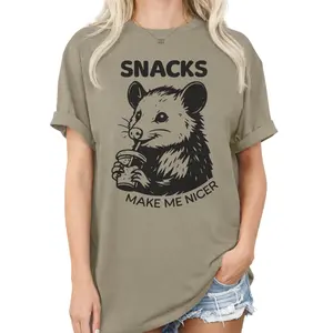 Comfort Colors Snacks Make Me Nicer Shirt, Funny Opossum Shirt, Possum Graphic Tee, Gift for Opossum Lovers