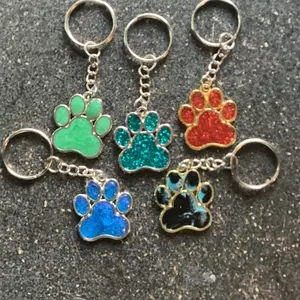 Custom Made Resin Dog Paw Keychain in Assorted Colors with Unique Paws Design and Metal Ring