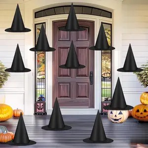 12 PCS Halloween Witch Hats, Black Hanging Witch Hat, Witch Costume Accessories Witches Hat with 328 FT Nylon Cord Wizard Hats Indoor Outdoor Halloween Decorations for Home Yard Porch Ceiling