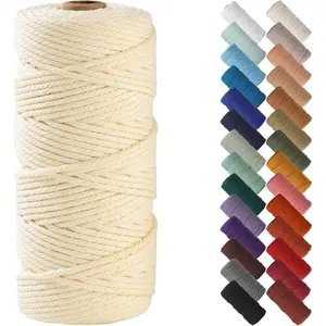 NOANTA Cream Yellow Macrame Cord 3mm x 109yards, Cotton Rope Yarn, Colorful Craft Cord for Wall Hanging, Plant Hangers, Crafts, Knitting