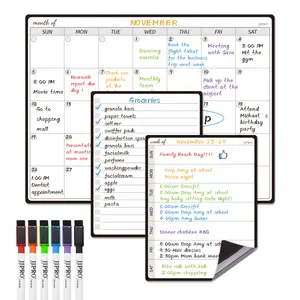 JJPRO Magnetic Monthly Calendar Whiteboard Set for Fridge-Monthly Planning Board and Two Bonus Dry Erase Grocery Board&Weekly Menu Board-Meal Planner Whiteboard/To-Do List-6 Markers