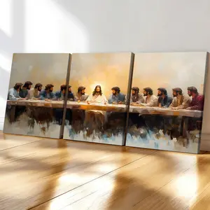 3-Pack Wood Frame Canvas Posters, Vintage Religious Art, Last Supper Design, Modern Living Room Decor, Waterproof, Office & Bedroom Wall Art