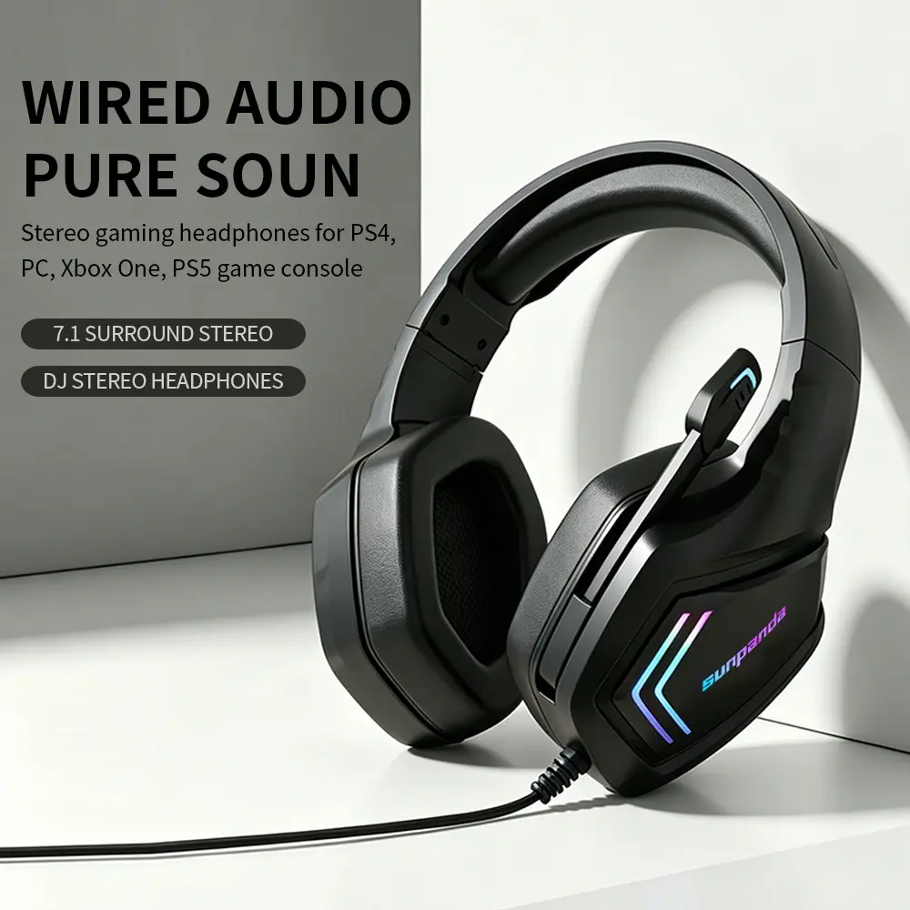 7.1 Surround Sound Gaming Headset with Microphone - USB-A Wired Over-Ear Headphones, RGB Lights, High-Resolution DJ/Studio Monitoring, Multi-Platform Compatible, Computer Peripherals for Gaming, DJing