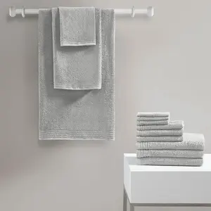 510 Design 5DS73-0261 28 x 52 x 0.13 in. Big Bundle 100 Percent Cotton Quick Dry Bath Towel Set, Silver - 12 Piece