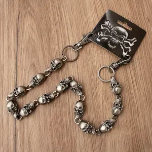 Retro punk skeleton pants chain, men's and women's ghost head waist chain, hip-hop denim accessories, backpack chain buckle accessories
