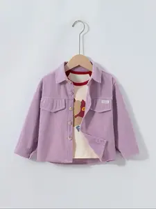 Girls' Fashion Long Sleeve Corduroy Jacket, Spring & Fall Shirt Collar Button Front Cardigan, Casual Fit Outerwear for Ages 1-6