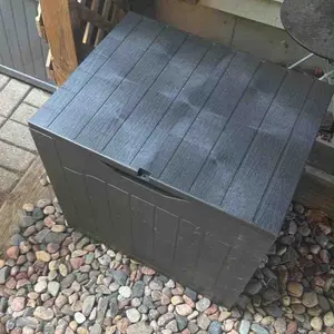 Outdoor Storage Box - 35 Gallon Resin Deck Box with Handles, Lockable Waterproof Garden Patio Storage Container for Cushions and Tools (Black & Brown)