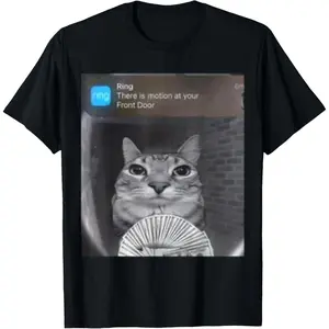 100% Cotton Ring Cat with Motion Meme T-Shirt,Unisex Crewneck T-shirt for Men And Women
