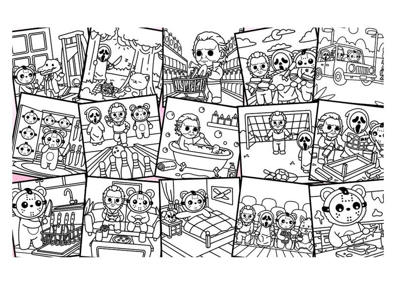 Cutest Serial Killers: A Parody Coloring Book for Adults Featuring Horror Icons in Adorable, Cute and Cozy Scenes that are Almost Innocent: 40 ... for fans of dark humor and twisted cuteness