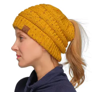C.C Ribbed Confetti Knit Beanie Tail Hat for Women - Playfully Textured and Stylishly Versatile Winter Headwear casual knit casual warm beanie