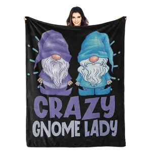 Crazy Gnome Lady" Ultra-Soft Micro Fleece Blanket - Perfect for Sofa, Couch, Office, Camping & Travel - Ideal Thanksgiving, Christmas & Halloween Gift