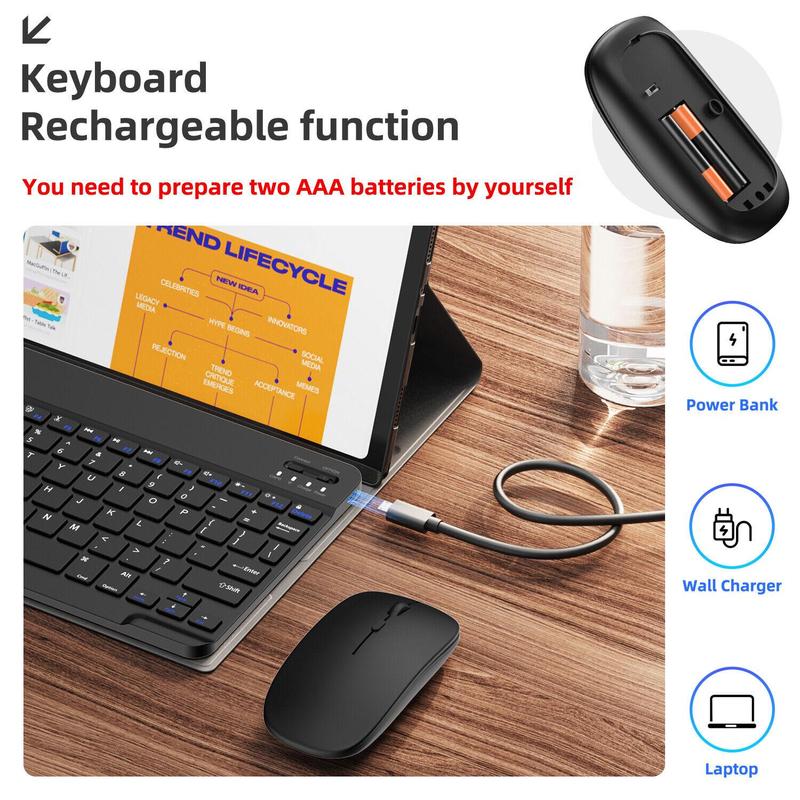 Rechargeable Bluetooth Keyboard and Mouse Combo, Universal Ultra-Slim Wireless Keyboard Mouse Set for Android Windows iPad iPhone Samsung Tablet Portable Compact Keyboard Set