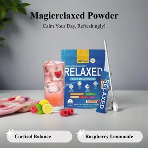 MagicRelaxed Calming Sparking Mix with 8-in-1 Magnesium complex KSM-66 Ashwagandha Saffron Vitamin D3 GABA & L-Theanine Supports Cortisol Balance Mood Sleep 30 Servings No Sugar Non GMO Raspberry Lemonade Flavor Free gift mixing spoon, Dietary, Natural