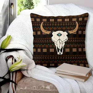 American Southwestern Navajo Culture Throw Pillow with Insert, 45cm Square Zipper Closure, White Skull & Geometric Totem Design, Soft Comfort, Bedroom & Sofa Decor Cushion, Retro Workwear Style Home Decor