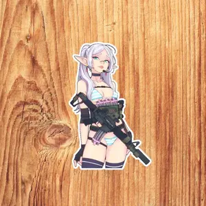 Tactical Waifu Steel and Sorcery Sticker, Anime Gun Girl Decal, Gamer Waifu Vinyl Sticker, Fantasy Tactical Anime Car Laptop Sticker