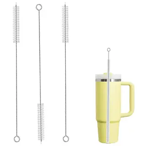 Straw Cleaner Brush Reusable Metal Handle , Extra Long 7.87 inch for Stanley Mug 40, 30, 20 oz, 10mm Wide for Sippy Cup, Straws,  Water Bottles, 3/5/10 Pack, Easy to Clean, Durable Design