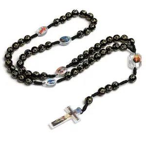 Catholic Cross Rosary Necklace Handmade Crucifix Plastic Beaded