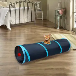 Cat Tunnel Toy, 2-Way Collapsible Tube with Ball, Interactive Play for Indoor Cats, Kittens, Rabbits, Ferrets, Puppies (Blue)