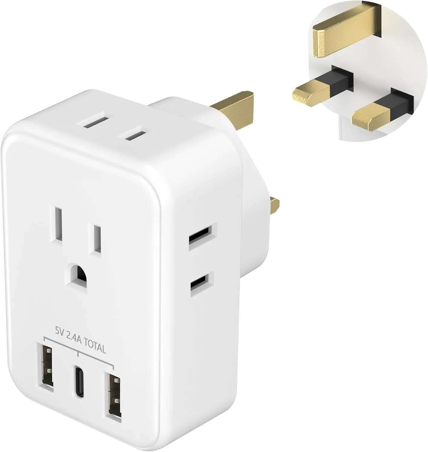 to UK Plug Adapter, Type G Plug Travel Adapter with 4 AC Outlets and 3 USB Ports (1 USB C), UK Power Adapter for  to Ireland England Dubai London Scotland  Kenya Hong Kong