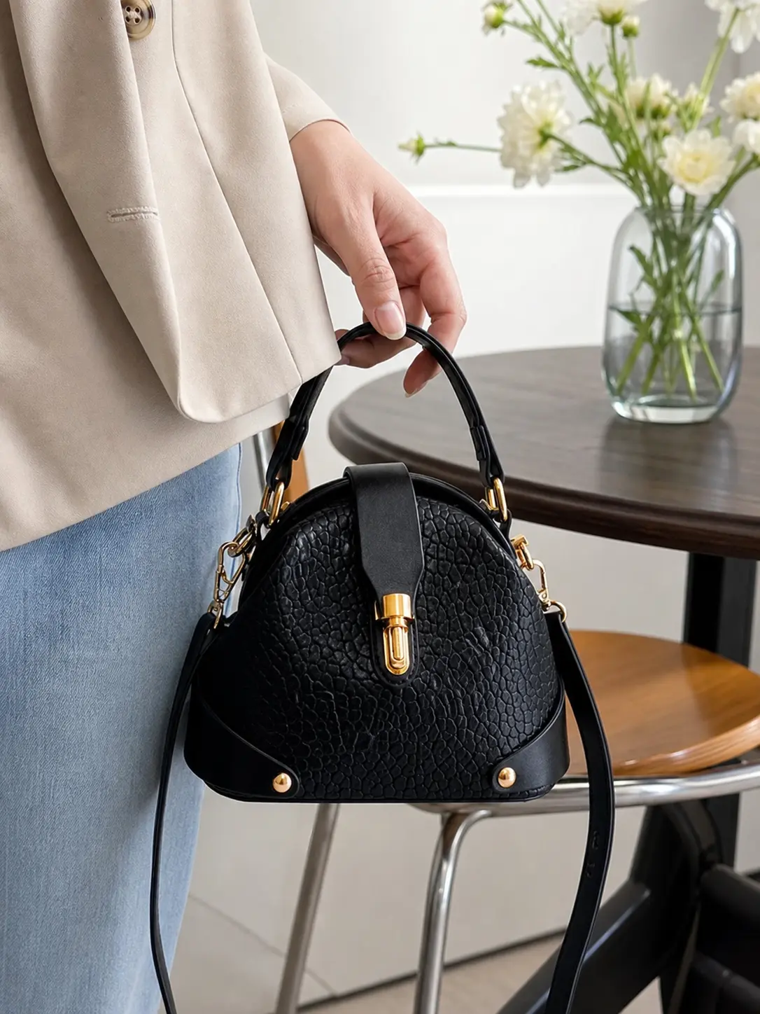 Women's Cow Hide Plain Fashion Crossbody Messenger Bag - Adjustable Strap, Buckle Closure, Casual Handbag