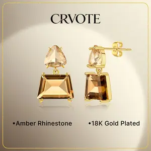 [2026 New Arrival] CRVOTE Crystal Earrings for Women, 18K Gold Plated Vintage Dangle Drop Earrings Hypoallergenic Amber Brown Rhinestone Statement Women's Jewelry for Gifts