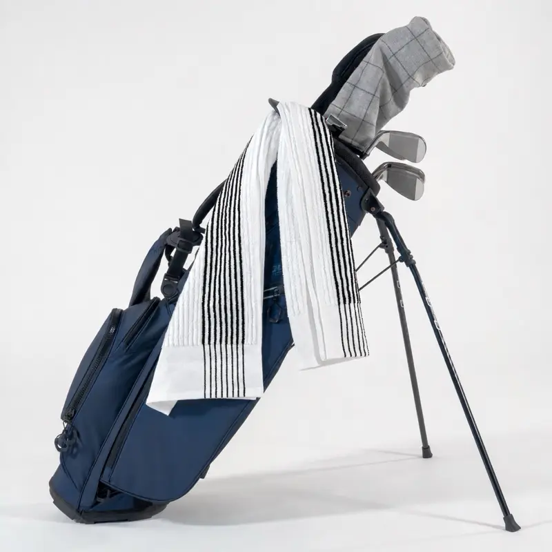 Tour-Sized Caddie Cotton Golf Towel - Blank, Stripe Pattern, Ribbed Texture, Flat Edge, Essential Golf Accessory, On-Course Sports Supply