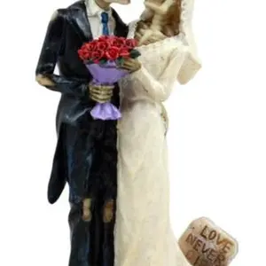 Day Of The Dead DOD Skeleton Bride & Groom With Rose Flower Bouquet Figurine
