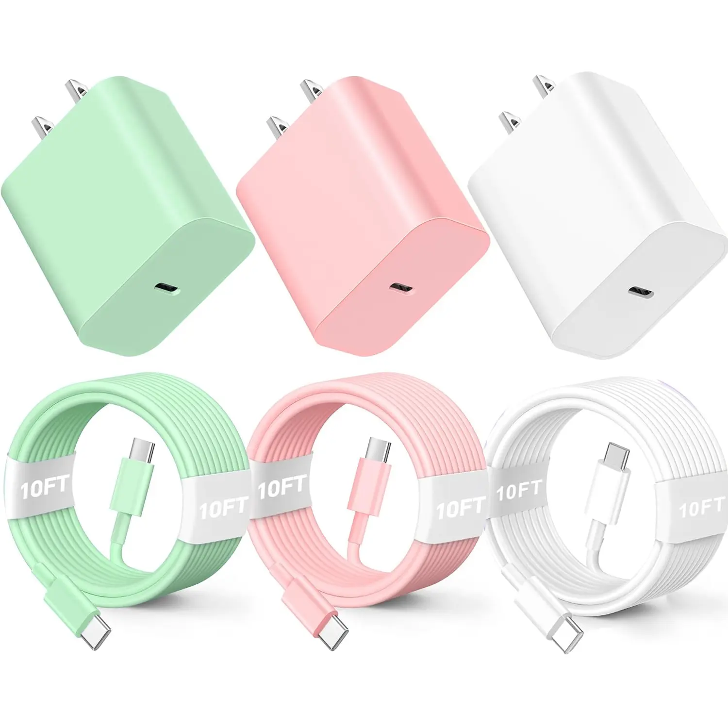 Compatible with iPhone16/15 Charger Fast Charging, 3 Pack 20W USB C Colorful Wall Charger Block with 10ft USB-C to C Cable Compatible with iPhone 16 15 Pro/Plus/Pro Max,Pad Pro 12.9/11 inch,Pad Air 5th Smartphone Cellphone