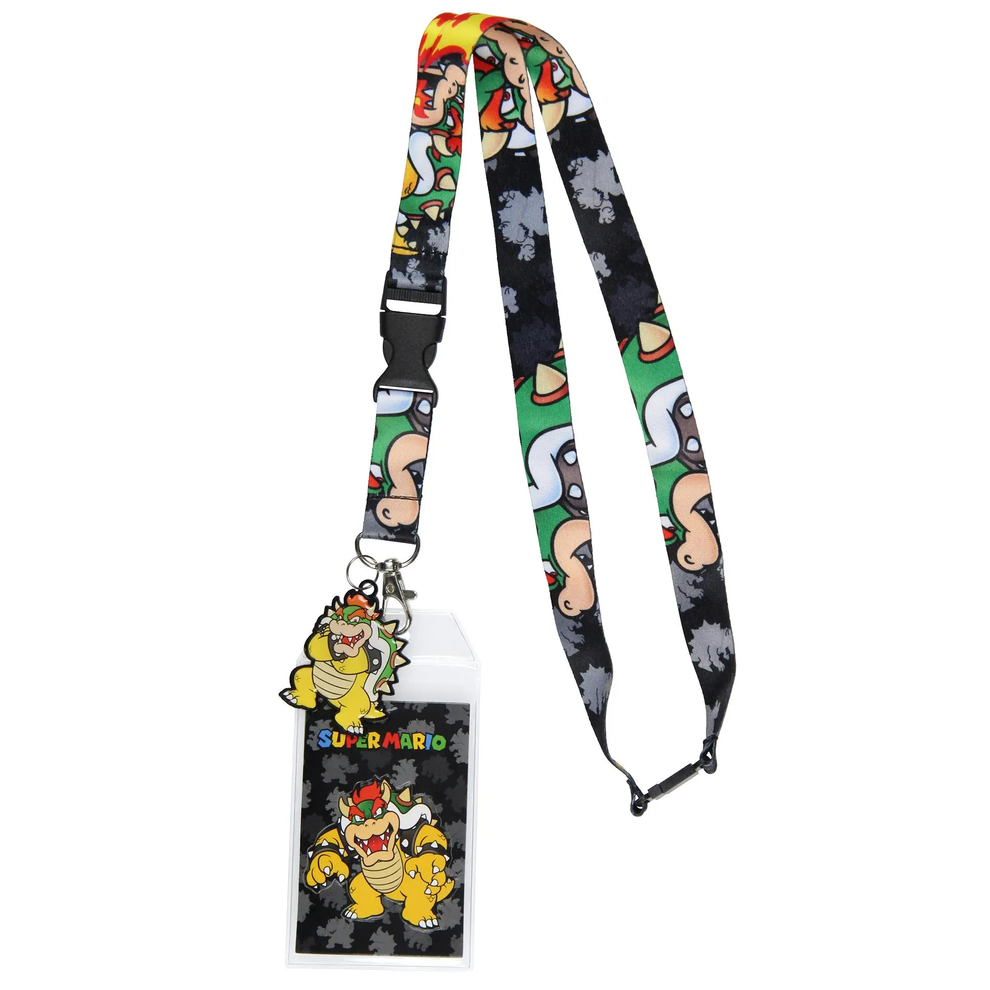 Nintendo Super Mario Bowser Lanyard ID Badge Holder Lanyard w/ Collectible Sticker and 2" Metal Charm Pendant