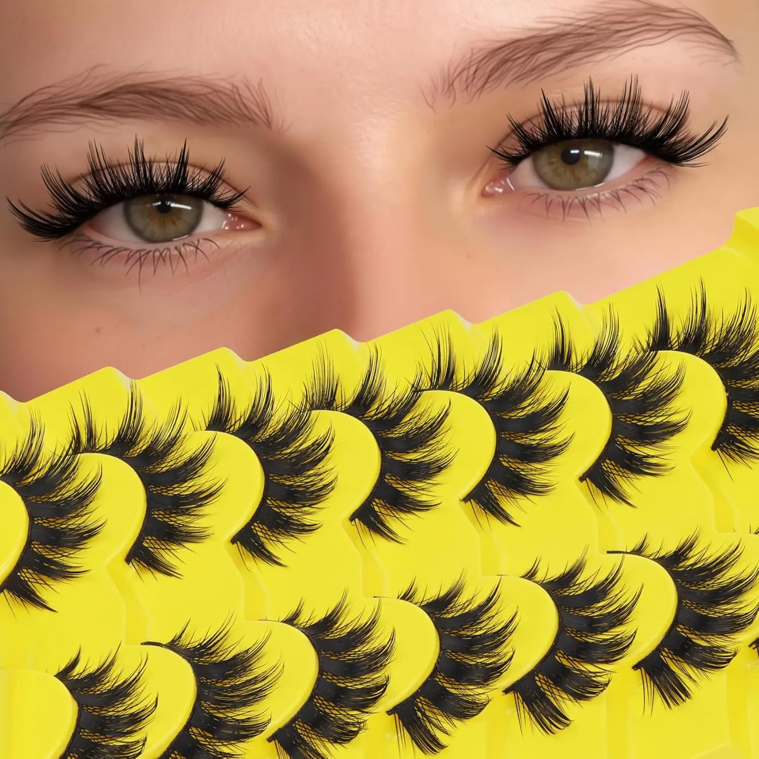 Ahrikiss Lashes Manga Lashes Spiky Anime False Eyelashes (Peacock) | Cosplay Thick Fake Eyelashes 3D Faux Mink Lashes 10-15mm Soft Wispy Lash Strips 7 Pairs Pack