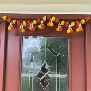 Elegant Marigold Tuberrose Toran | Handmade Fabric & Plastic Garland for Door & Window | Vibrant Pooja & Diwali Decor | Reusable & Joyful